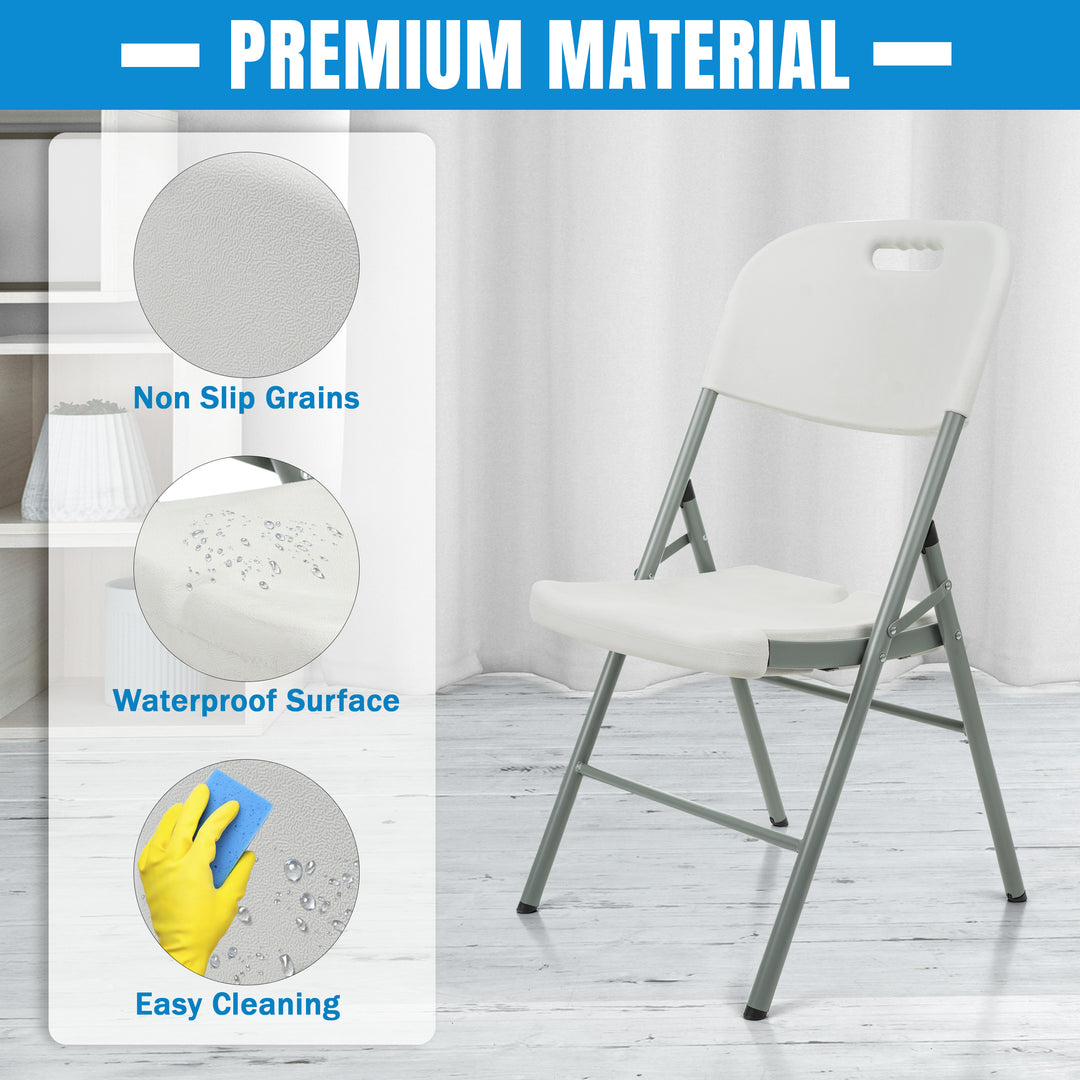 Set of 6 Heavy Duty Folding Chairs – White Plastic & Metal Frame