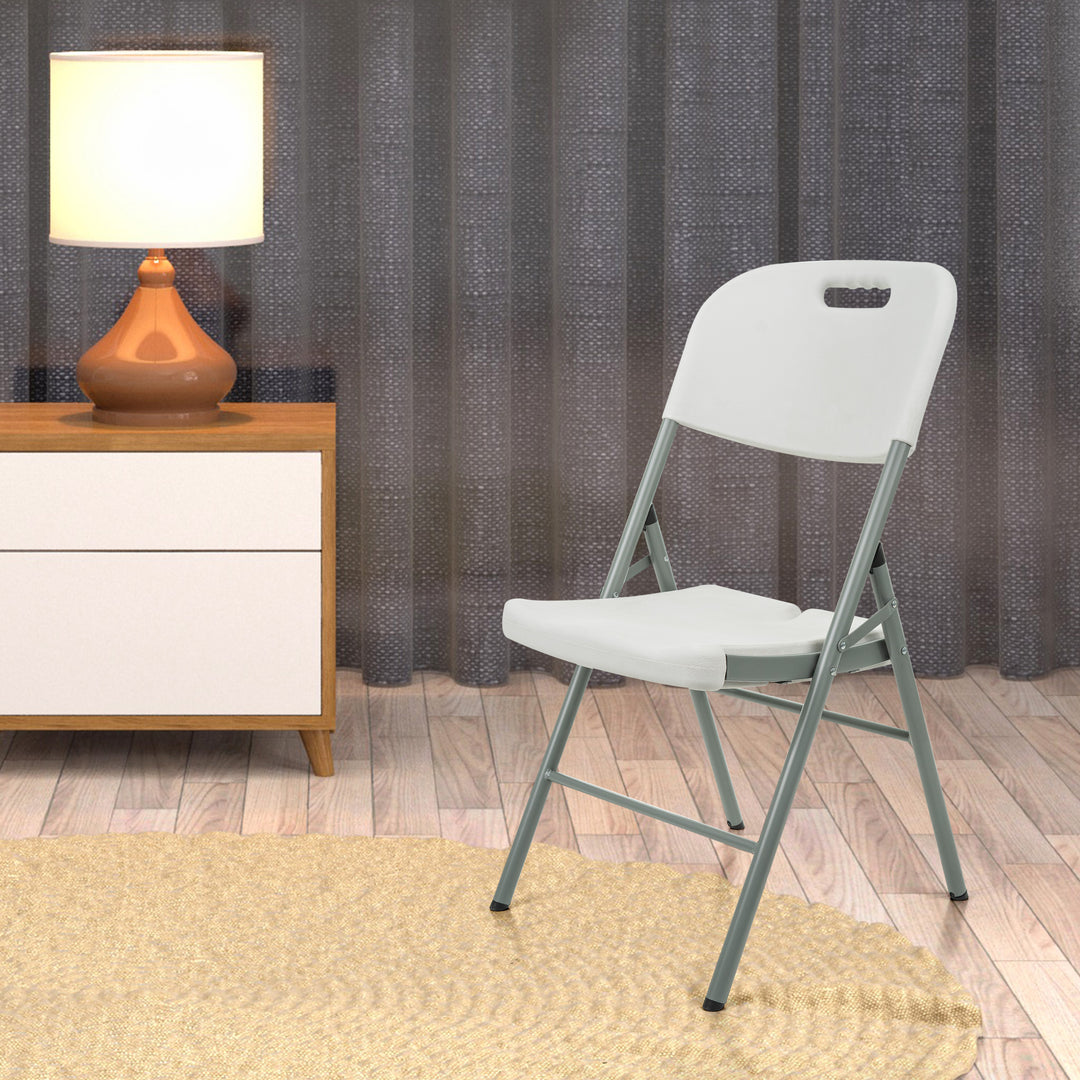 Set of 6 Heavy Duty Folding Chairs – White Plastic & Metal Frame