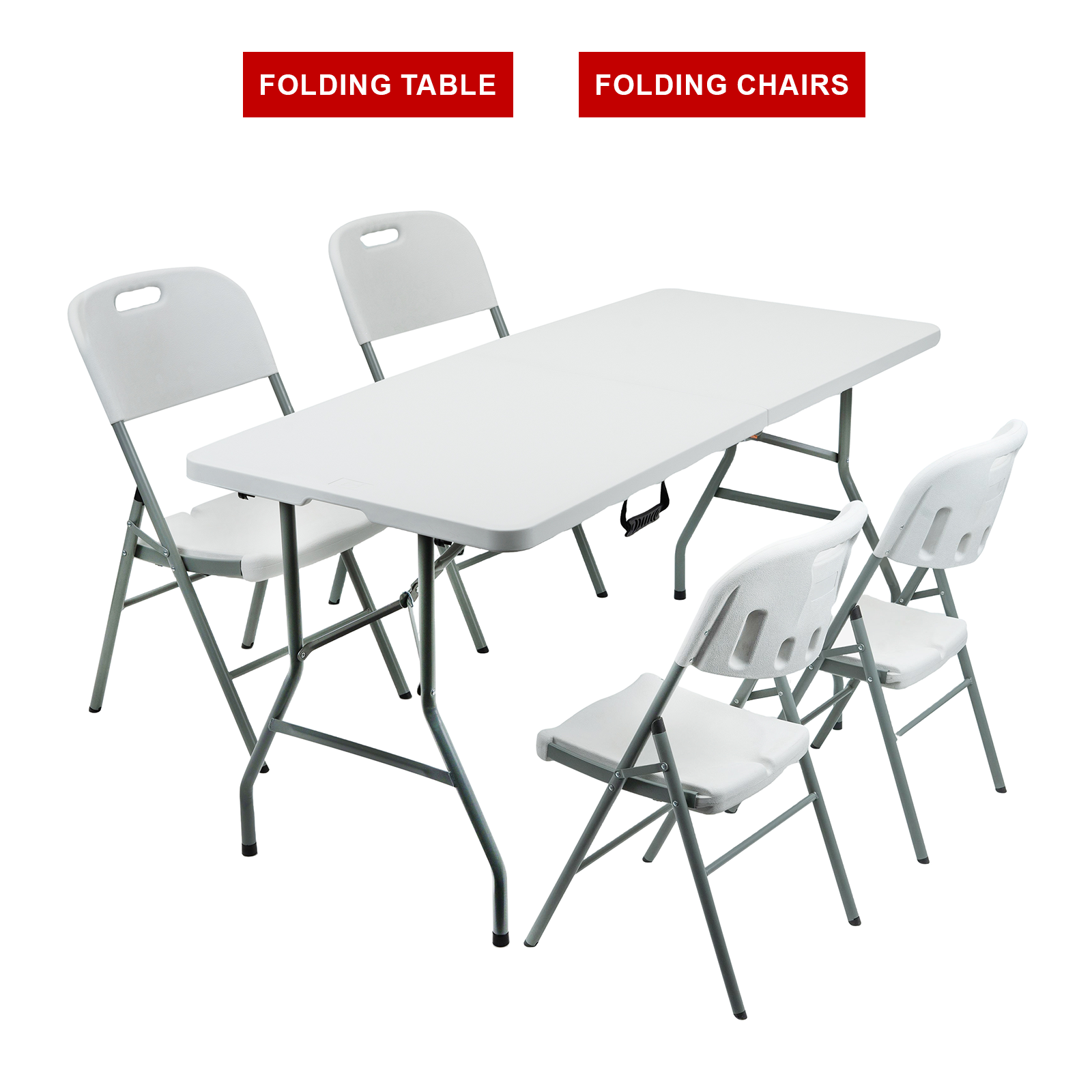 5ft Folding Trestle Table with 4 Metal Frame Plastic Chairs - 0