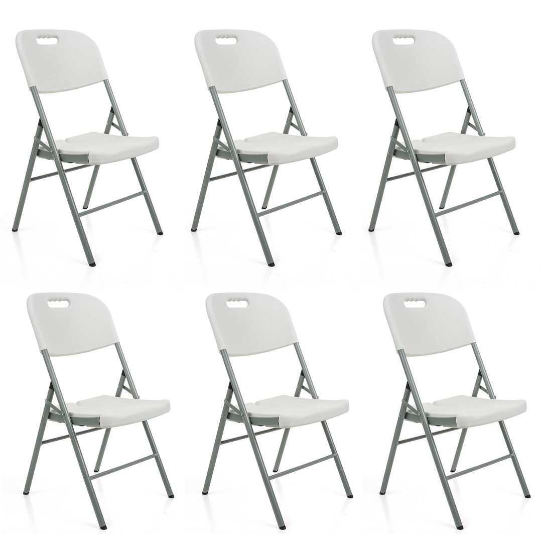 Set of 6 Heavy Duty Folding Chairs – White Plastic & Metal Frame