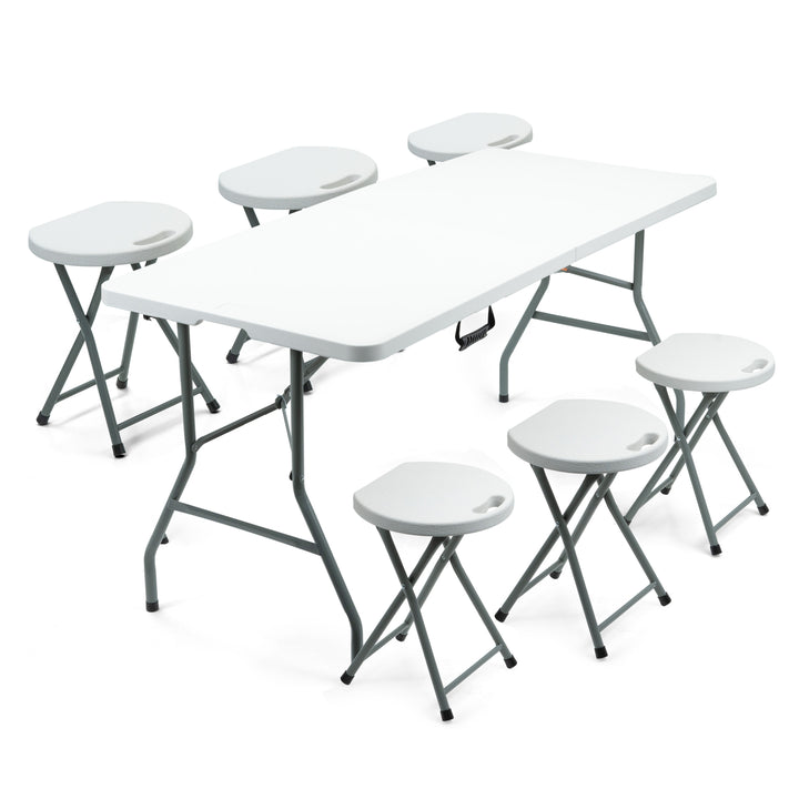 6ft Trestle Camping Table with 6 Foldable Stools