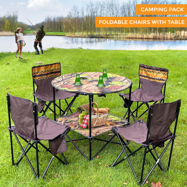 5Pc Foldable Camping Table & Chair Set