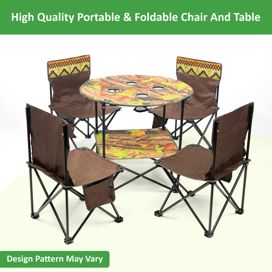 5Pc Foldable Camping Table & Chair Set