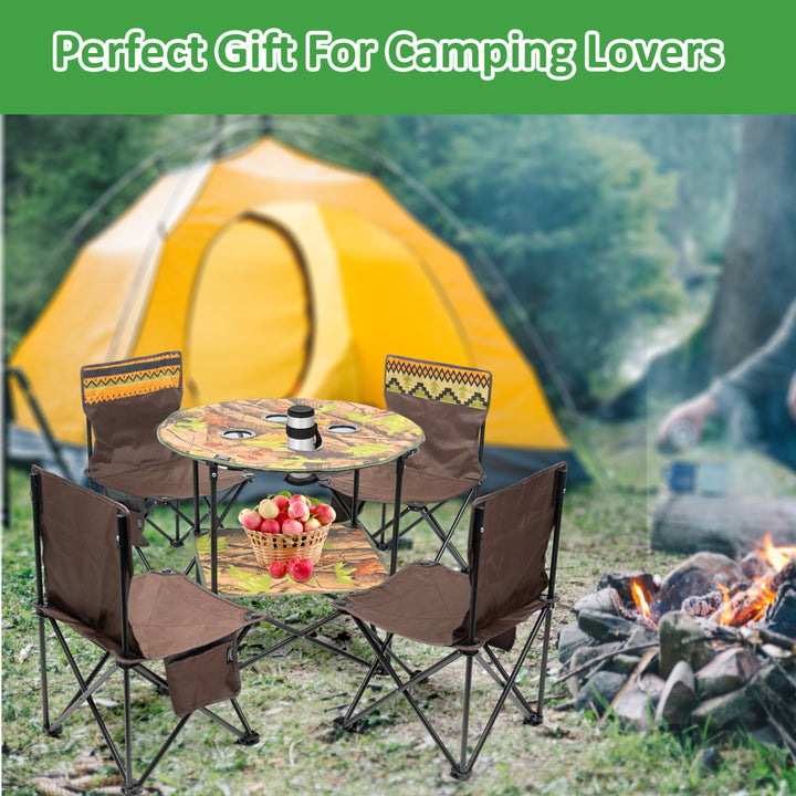 5Pc Foldable Camping Table & Chair Set