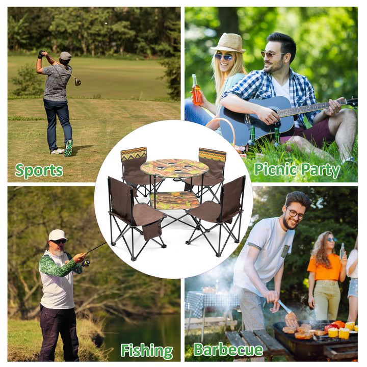 5Pc Foldable Camping Table & Chair Set