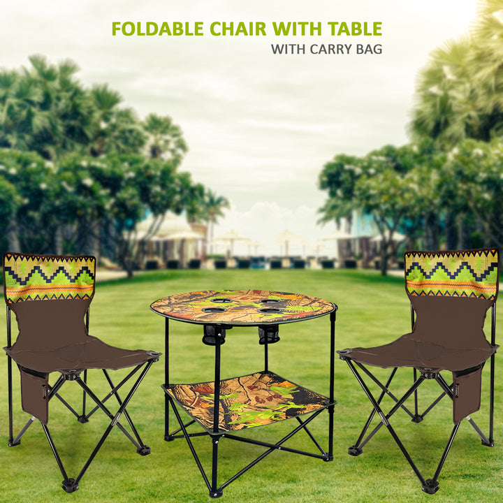 3Pc Foldable Camping Table & Chair Set