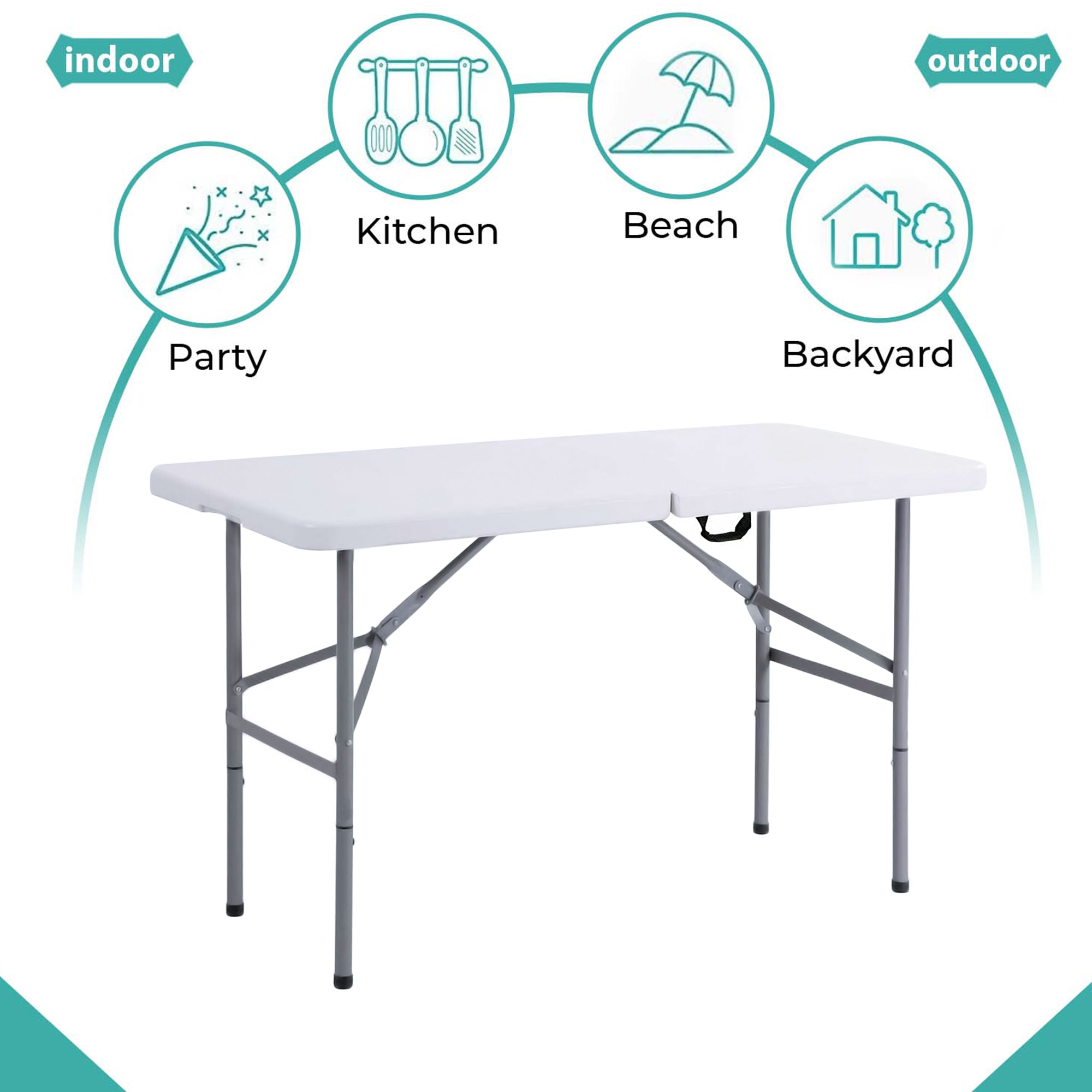 4ft Folding Trestle Table With Metal Frame Fabric Padded Chairs - 0