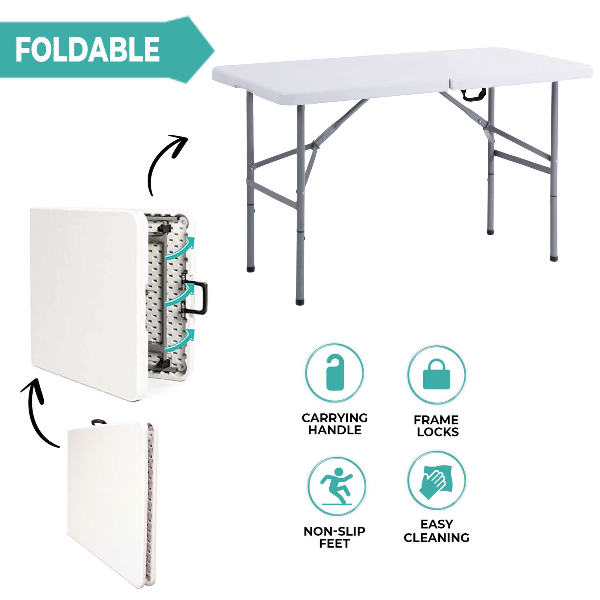 4ft Trestle Table with 2 Deluxe Fabric Padded Metal Folding Chairs