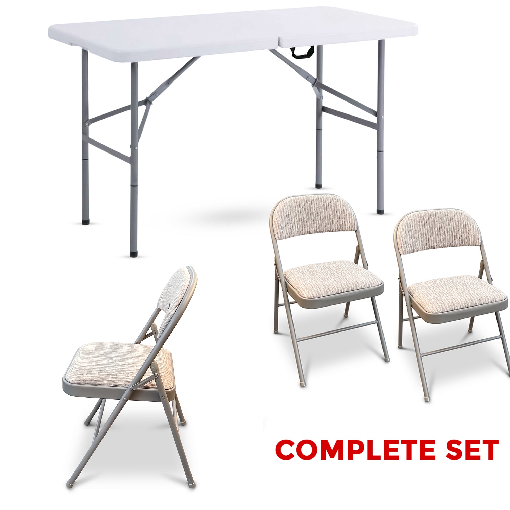 4ft Trestle Table with 2 Deluxe Fabric Padded Metal Folding Chairs - 0