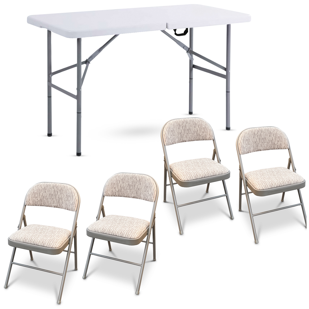 Folding Trestle Camping Table with Folding Chairs