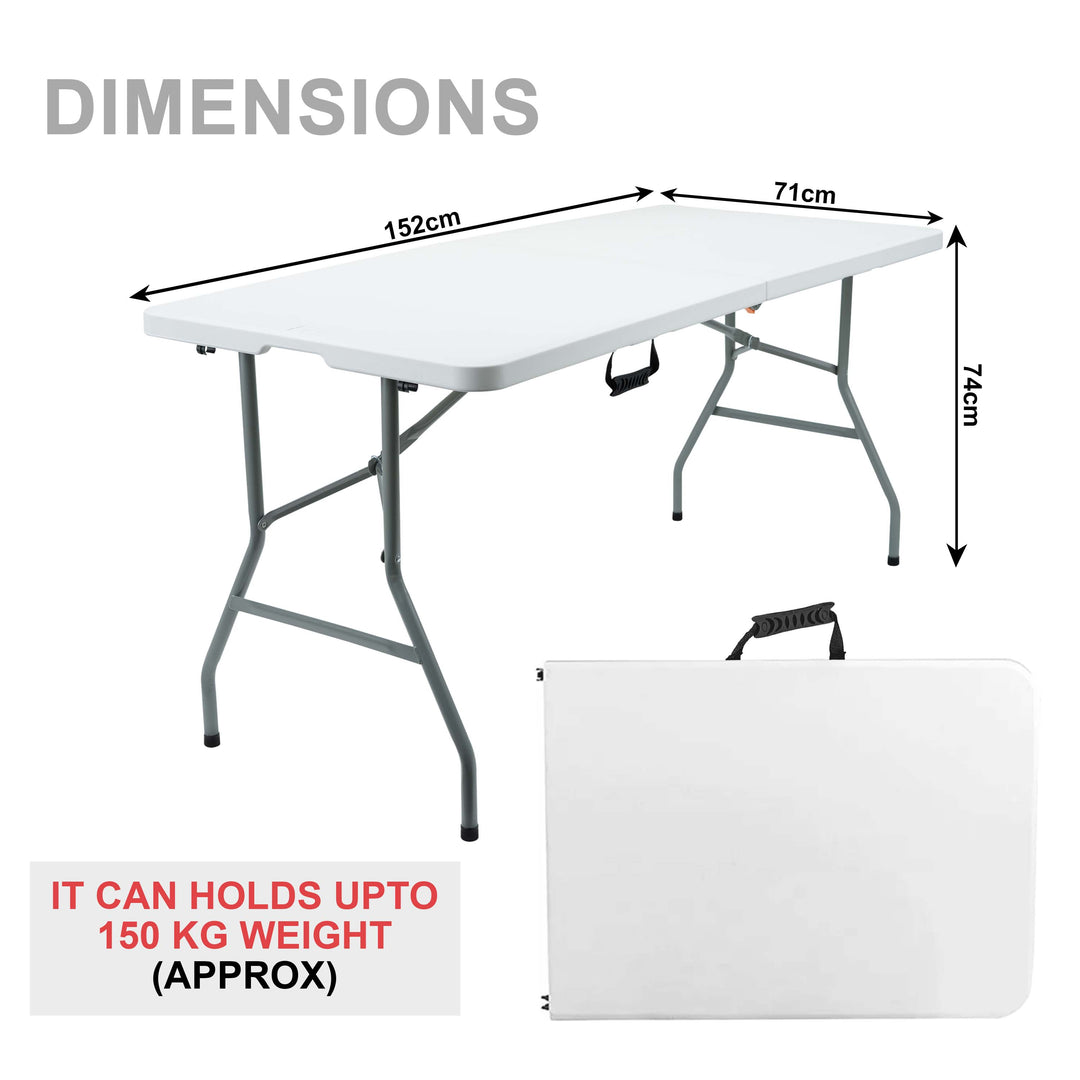 5ft Folding Camping Table with 6 Metal Frame Plastic Chairs