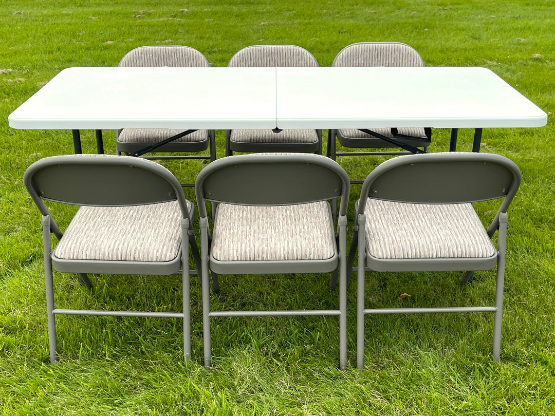 6 Feet Folding Table with 6 Fold Away Chairs