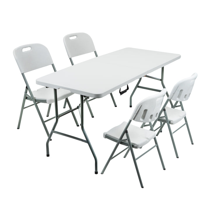 6FT Folding Table with 4 Metal-Frame Folding Chairs