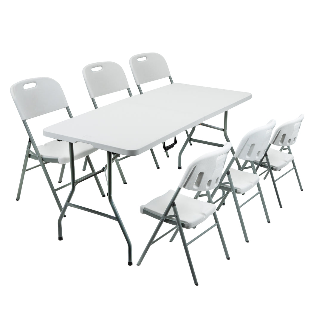 6ft Folding Camping Table with 6 Metal Frame Plastic Folding Chairs