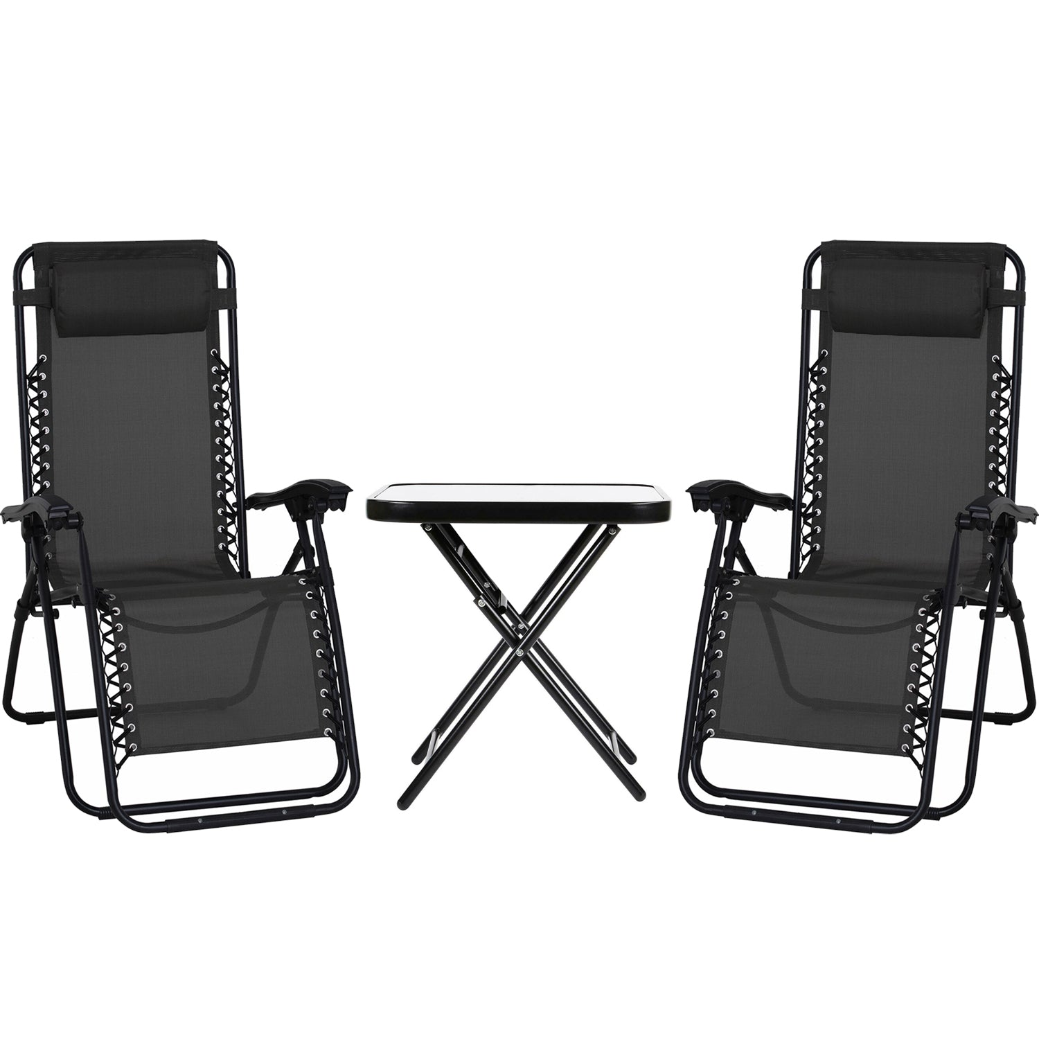 Sun Lounger Chairs With Glass Top Side Table