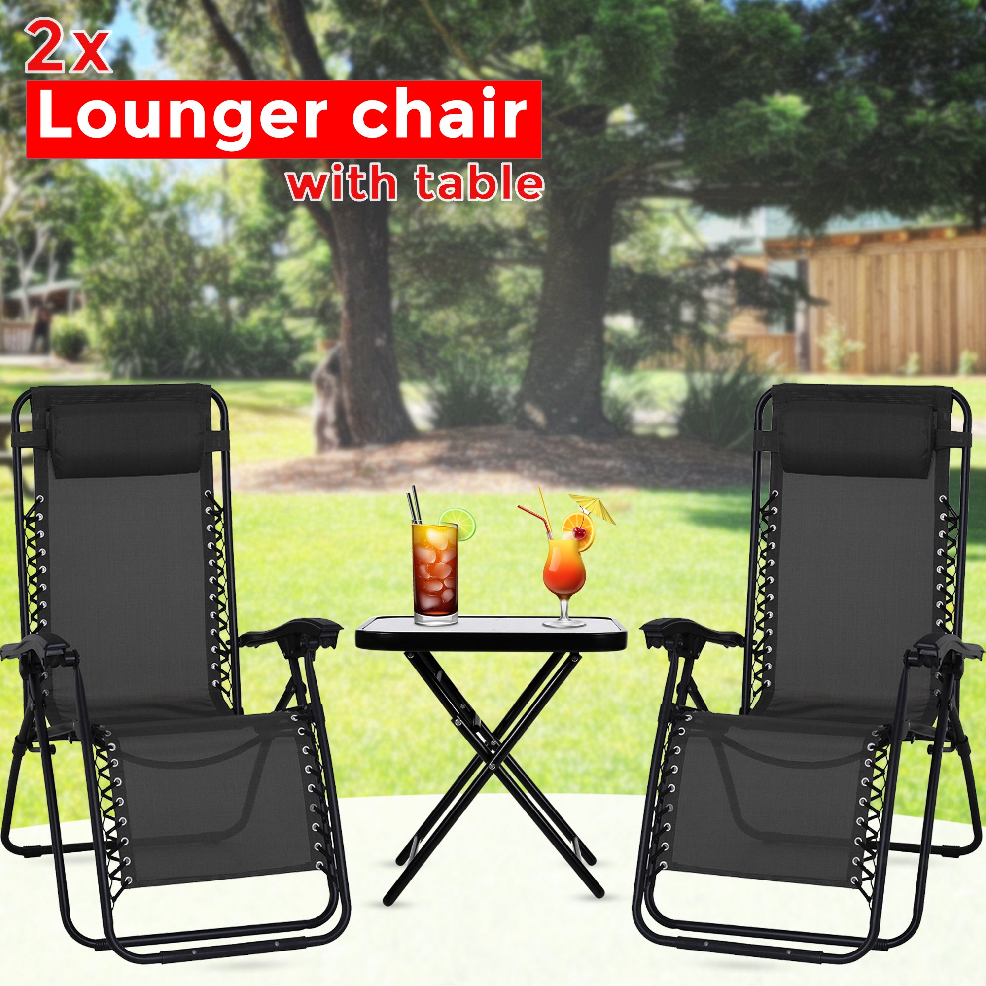 Sun Lounger Chairs With Glass Top Side Table